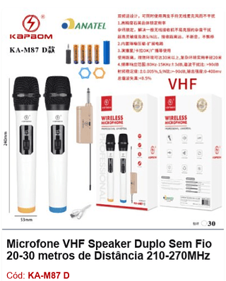 Microfone VHF Speaker Duplo Sem Fio 20-30 metros de Distância 210-270MHz R$85,5 PCS/CX: 30