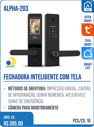 FECHADURA INTELIGENTE COM TELA UNID. CX: R$ 395.00 PCS/CX: 10