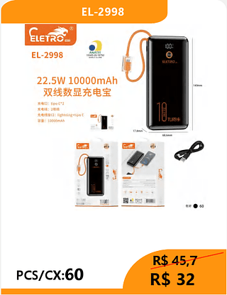 POWER BANK PCS/CX:60 R$32