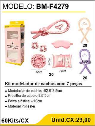 Kit modelador de cachos com 7 peças 60Kits/CX Unid.CX:29,00