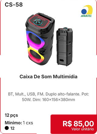 Caixa De Som Multimídia 12 pçs R$ 85,00