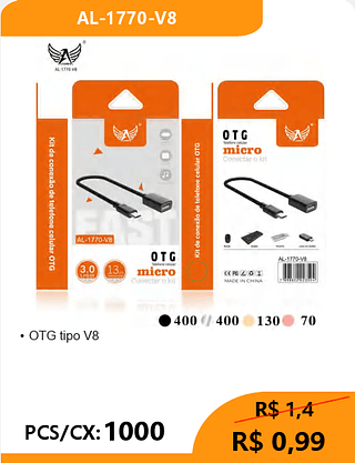 OTG V8 PCS/CX: 1000 R$ 0,99