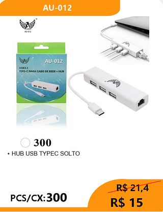 HUB USB TIPO-C PCS/CX:300 R$ 15