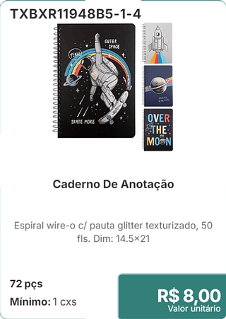 Caderno De Anotação 72 pçs R$ 8.00