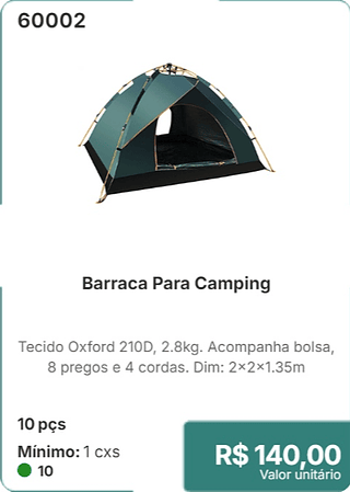 Barraca Para Camping 10 pçs R$ 140.00