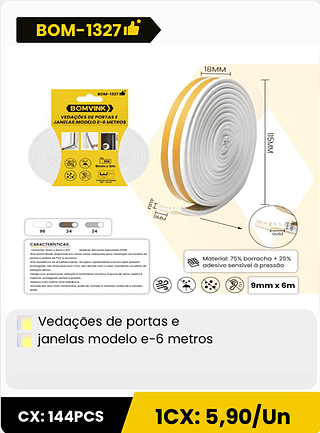 Vedações de portas e janelas modelo e-6 metros CX: 144PCS 1CX: 5,90/Un