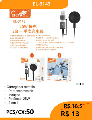 Carregador sem fio PCS/CX:50 R$13