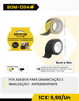 FITA ADESIVA PARA DEMARCAÇÃO E SINALIZAÇÃO- ANTIDERRAPANTE CX: 72PCS 1CX: 9,90/Un