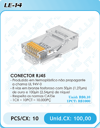 CONECTOR RJ45 PCS/CX: 10 Unid.CX: 100,00