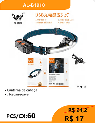 Lanterna de cabeça PCS/CX:60 R$ 17