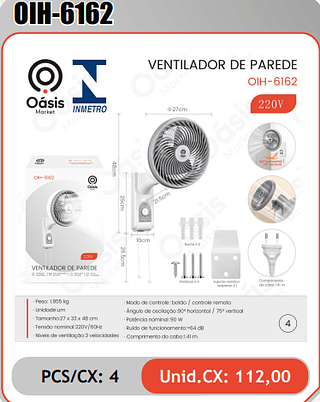 VENTILADOR DE PAREDE PCS/CX: 4 Unid.CX: 112,00