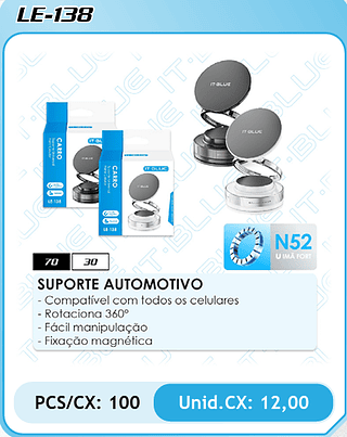 SUPORTE AUTOMOTIVO PCS/CX: 100 Unid.CX: 12,00