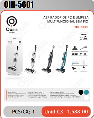 ASPIRADOR DE PO E LIMPEZAMULTIFUNCIONAL SEM FIO PCS/CX: 1 Unid.CX: 1.588,00