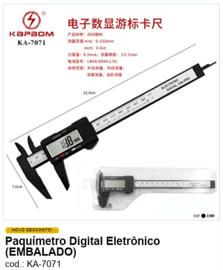 Paquímetro Digital Eletrônico R$ 15,3 PC/CX:100