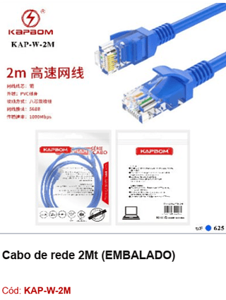 Cabo de rede 2Mt R$ 2,52 PCS/CX:625