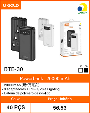 Powerbank20000 mAh Caixa 40 PCS Preco Unitario 56,53