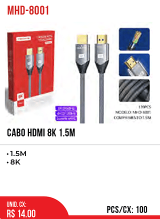 CABO HDMI 8K 1.5M 100pç=14$