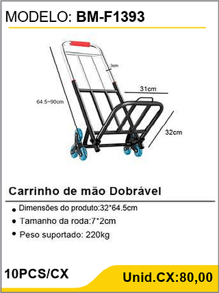 Carrinho de mão Dobrável 10PCS/CX Unid.CX:80,00