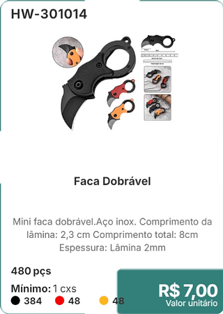 Faca Dobrável 480 pçs R$ 7.00