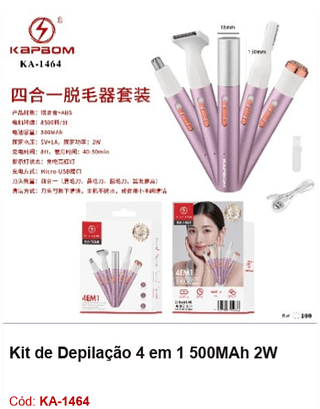 Kit de Depilação 4 em 1 500MAh 2W R$ 38,7 PCS/CX: 100