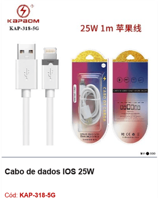 Cabo de dados IOS 25W R$1,98 PCS/Cx:500