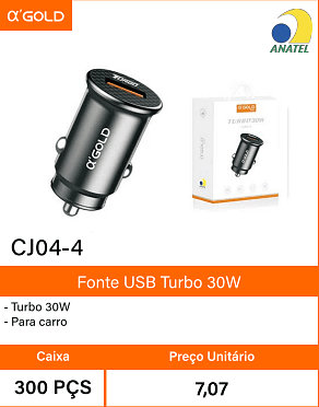 Fonte USB Turbo 30W Caixa 300 PCS Preco Unitario 7,07