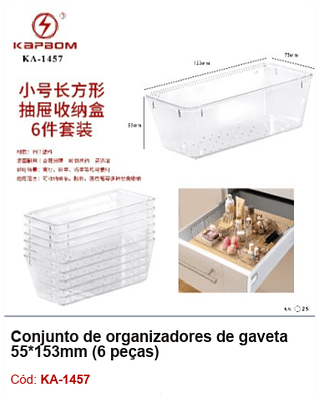 Conjunto de organizadores de gaveta 55*153mm (6 peças) R$ 16,2 PCS/CX: 25