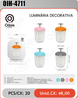 LUMINARIA DECORATIVA PCS/CX: 20 Unid.CX: 48,00
