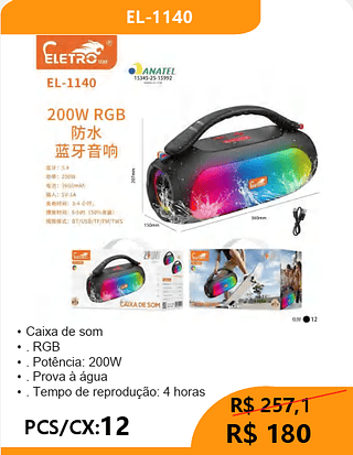 CAIXA DE SOM PCS/CX:12 R$180