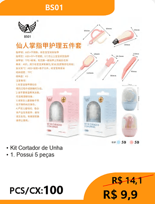 Kit Cortador de Unha PCS/CX:100 R$ 9,9