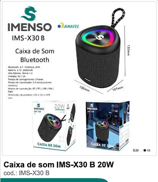 Caixa de som 20W R$71 PC/CX 40