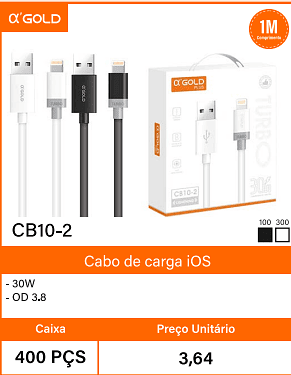 Cabo de carga iOS Caixa 400 PCS Preco Unitario 3,64
