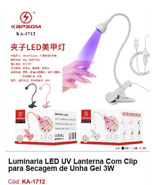 Luminaria LED UV Lanterna Com Clip para Secagem de Unha Gel 3W R$ 12,15 PCS/cx: 100