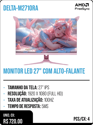 MONITOR LED 27” COM ALTO-FALANTE UNID. CX: R$ 720.00 PCS/CX: 4