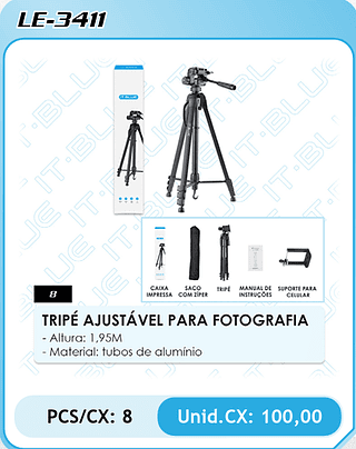 TRIPÉ AJUSTÁVEL PARA FOTOGRAFIA PCS/CX: 8 Unid.CX: 100,00