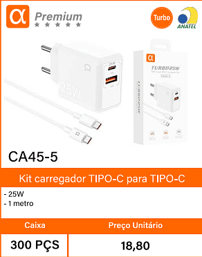 Kit carregador TIPO-C para TIPO-C Caixa 300 PCS Preco Unitario 18,80