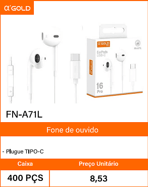 Plugue TIPO-C Fone de ouvido Caixa 400 PCS Preco Unitario 8,53