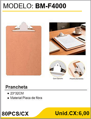 Prancheta 80PCS/CX Unid.CX:6,00