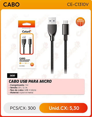 CABO USB PARA MICRO PCS/CX: 300 Unid.CX: 5,30
