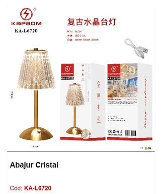 Abajur Cristal R$ 61,2 PCS/CX: 20