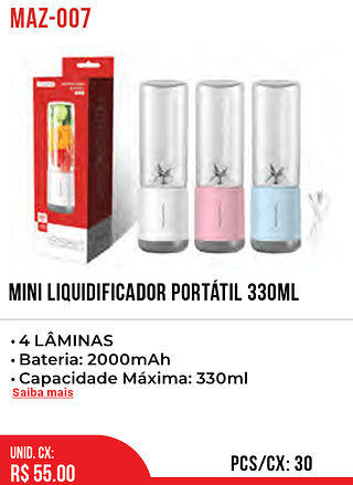 MINI LIQUIDIFICADOR PORTÁTIL 330ml 30pç=55$