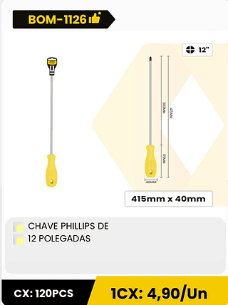 CHAVE PHILLIPS DE 12 POLEGADAS CX: 120PCS 1CX: 4,90/Un