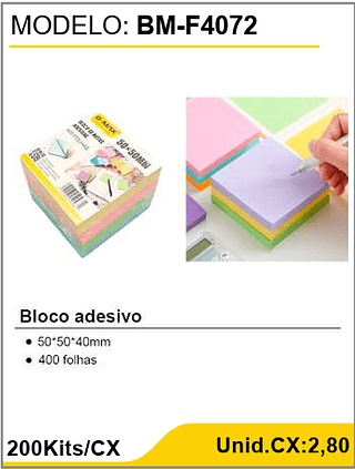 Bloco adesivo 200Kits/CX Unid.CX:2,80