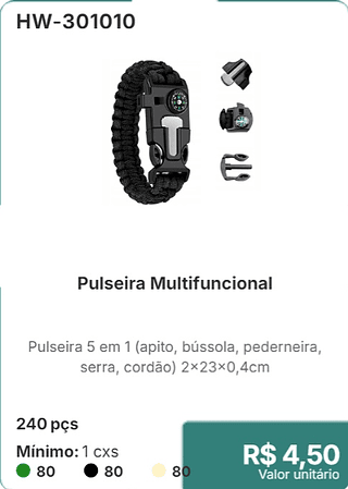 Pulseira Multifuncional 240 pçs R$ 4.50