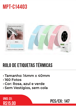 ROLO DE ETIQUETAS TÉRMICAS 147pct=15$