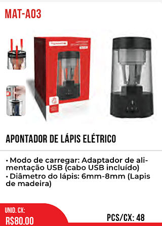 Apontador De Lápis Elétrico 48pç=80$