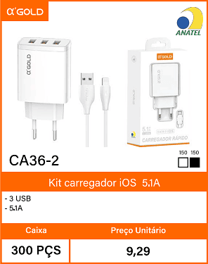 Kit carregador iOS5.1A - Caixa 300 PCS Preco Unitario 9,29