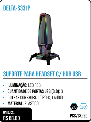 SUPORTE PARA HEADSET C/ HUB USB UNID. CX: R$ 68.00 PCS/CX: 20