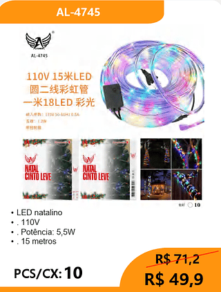 LED natalino 15M PCS/CX: 10 R$ 49,9
