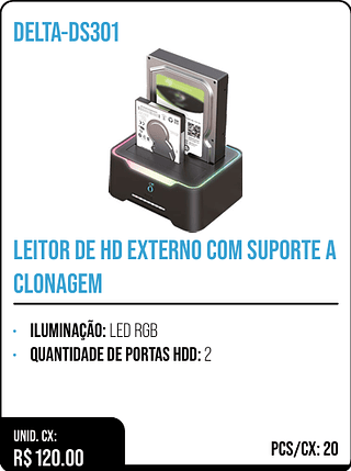 LEITOR DE HD EXTERNO COM SUPORTE A CLONAGEM UNID. CX: R$ 120.00 PCS/CX: 20